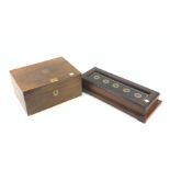 A 19TH CENTURY WALNUT WRITING SLOPE AND A HOUSE BELL BOX (2)