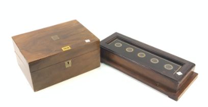A 19TH CENTURY WALNUT WRITING SLOPE AND A HOUSE BELL BOX (2)