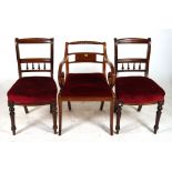 A REGENCY YEW WOOD AND OAK BANDED OPEN ARMCHAIR (3)