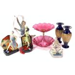 Group including two Kevin Francis models (boxed), Lladro, two Doulton vases, cranberry glass...