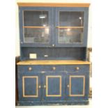 A MODERN BLUE PAINTED PINE KITCHEN DRESSER