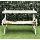 AN EARLY 20TH CENTURY WHITE PAINTED CAST IRON GARDEN BENCH
