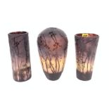 A GROUP OF THREE GALLÉ STYLE GLASS VASES (3)