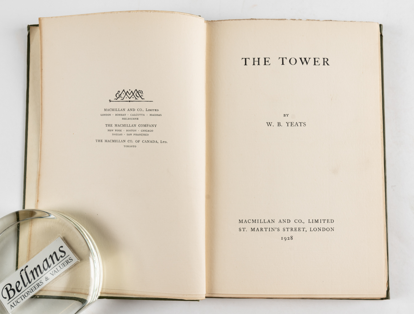 YEATS, W. B. (1865-1939). The Tower, London, 1928, 8vo, original green pictorial cloth gilt. A... - Image 3 of 3