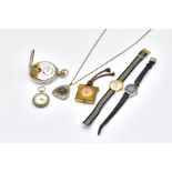 A JUVENIA GOLD CASED LADY'S WRISTWATCH AND FIVE FURTHER ITEMS (6)