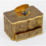 RETAILED BY FINNIGANS NEW BOND STREET: A FRENCH GILT-METAL SINGING BIRD TABLE CIGARETTE BOX