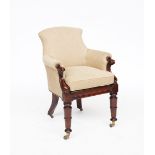 AN EARLY VICTORIAN MAHOGANY FRAMED TUB BACK ARMCHAIR