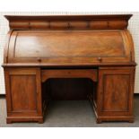 A 19TH CENTURY FRENCH MAHOGANY TWIN PEDESTAL CYLINDER BUREAU