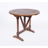 A SMALL19TH CENTURY FRENCH FRUITWOOD CIRCULAR WINE TASTING TABLE