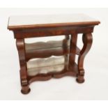 AN EARLY 19TH CENTURY FRENCH MARBLE TOPPED MAHOGANY CONSOLE TABLE