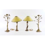 TWO PAIRS OF FRENCH GILT-BRASS CANDLESTICKS: ONE MODELLED WITH FROGS (4)