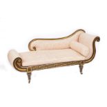 A REGENCY FAUX ROSEWOOD PARCEL GILT SCROLL END CHAISE LONGUE