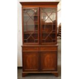 T WILSON; A 19TH CENTURY SATINWOOD BANDED MAHOGANY DISPLAY CABINET CUPBOARD