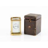 RETAILED BY TIFFANY & CO. FRANCE: A BRASS CARRIAGE CLOCK