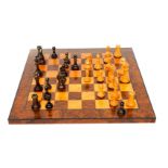 MCCARTHY & SONS: HEIRLOOM STAUNTON CHESS SET AND CASE IN BOXWOOD, WALNUT, MYRTLE, STAINED...