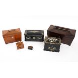 A GROUP OF FOUR 19TH CENTURY TEA-CADDIES AND TWO SMALLER BOXES (6)