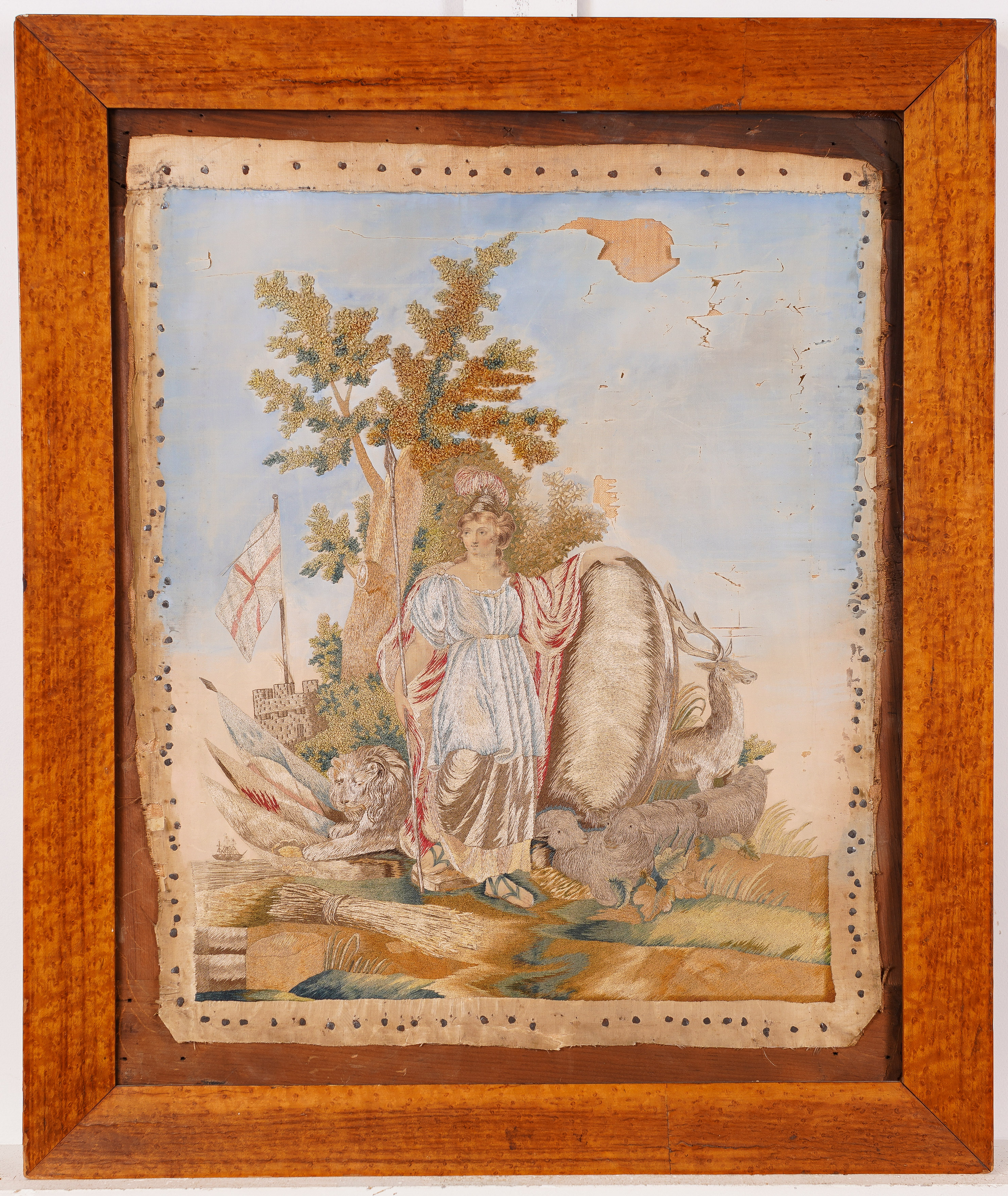A REGENCY SILKWORK EMBROIDERED PICTURE OF BRITANNIA - Image 2 of 7