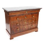 A LOUIS PHILLIPE MAHOGANY FIVE DRAWER MARBLE TOPPED COMMODE