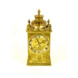 AN ADAPTED FRENCH BRASS LANTERN CARRIAGE CLOCK