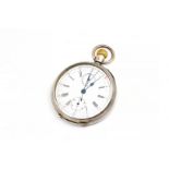 A GENTLEMAN'S SILVER CASED, KEYLESS WIND, OPENFACED CHRONOGRAPH POCKET WATCH