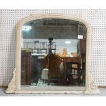 A VICTORIAN WHITE PAINTED ARCH TOP OVERMANTEL MIRROR