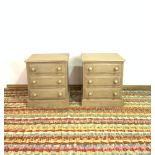 A PAIR MODERN GREY PAINTED THREE DRAWER BEDSIDE TABLES