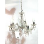 A PAIR OF VICTORIAN STYLE GLASS FIVE BRANCH CHANDELIERS (2)