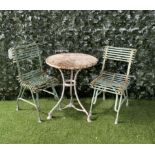 A PAIR OF MID-20TH CENTURY GREEN PAINTED METAL GARDEN CHAIRS (3)