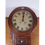 A 19TH CENTURY INLAID MAHOGANY DROP DIAL WALL CLOCK