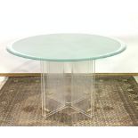 QUADRANT FOUR; A MODERN ETCHED GLASS AND PERSPEX CIRCULAR BREAKFAST TABLE