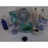 CERAMICS AND GLASS INCLUDING TWO APOTHECARY BOTTLES (QTY)