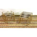 TWO PAIRS OF MODERN BRASS NESTS OF THREE TABLES