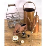 METALWARE COLLECTABLES INCLUDING AN EARLY 20TH CENTURY MILK BOTTLE STAND (6)
