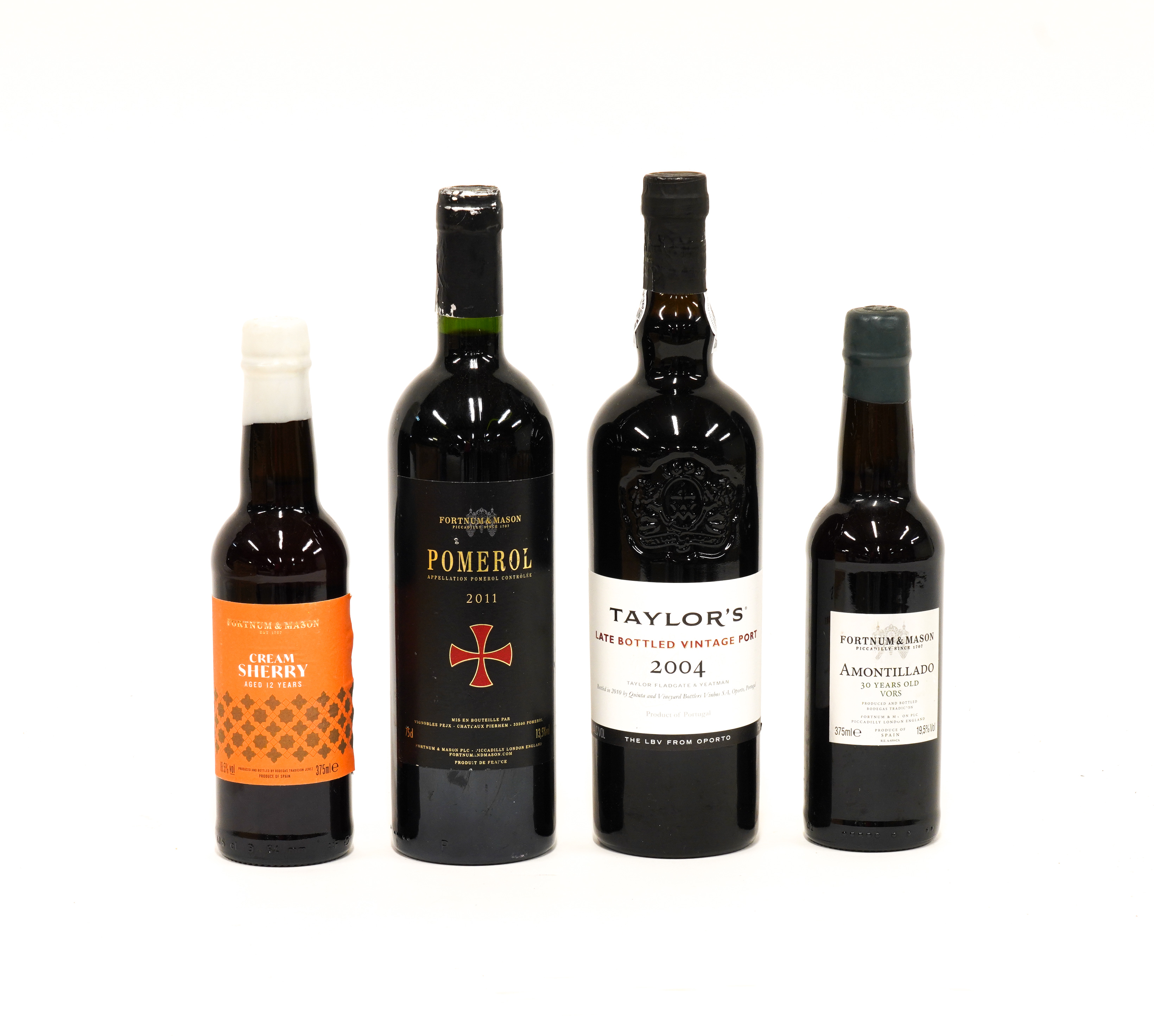 A BOTTLE OF TAYLOR'S 2004 VINTAGE PORT, TOGETHER WITH THREE FORTNUM & MASON BOTTLES OF POMEROL...