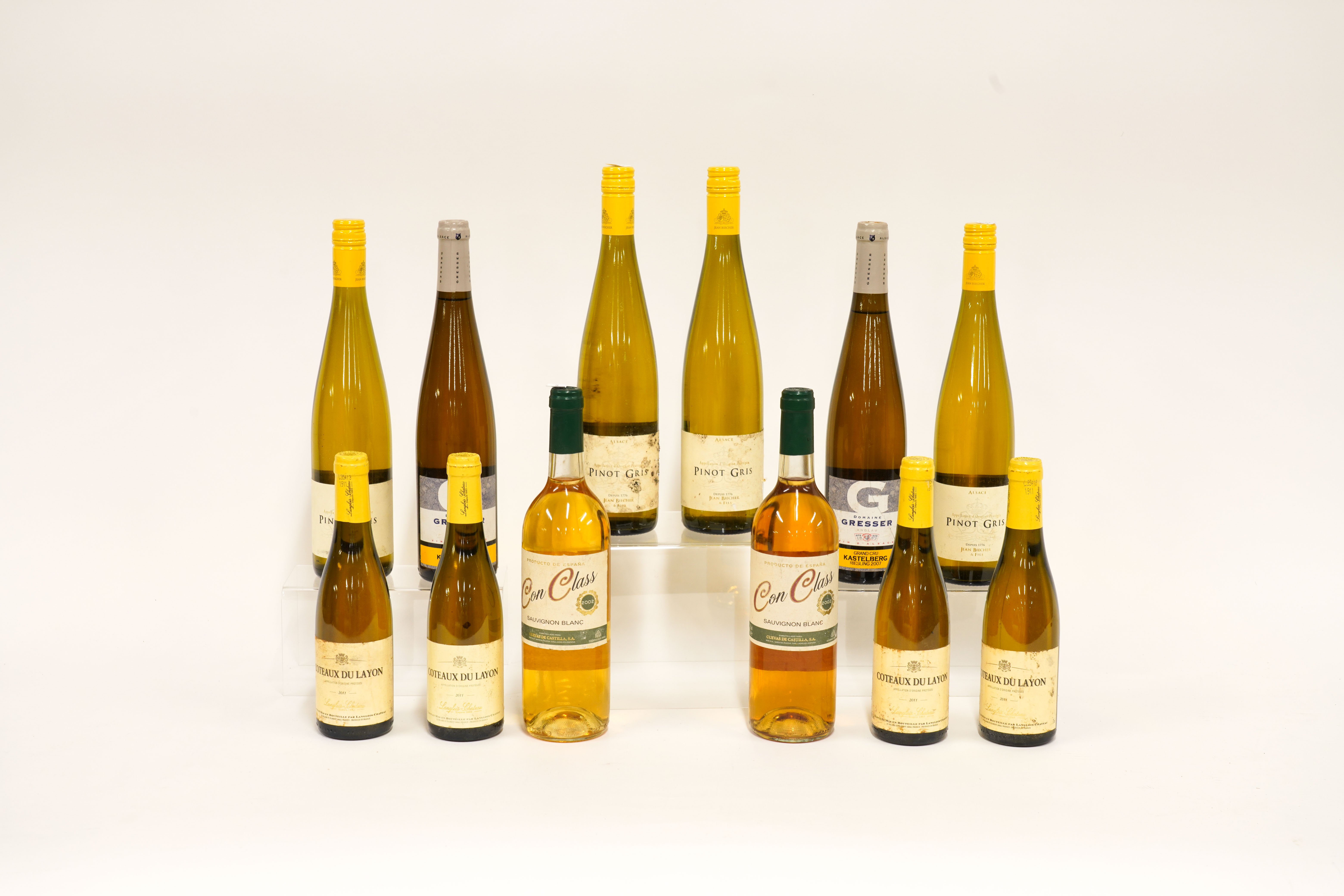 TWELVE BOTTLES OF MIXED WINE INCLUDING TWO BOTTLES OF DOMAINE REMY GRESSER GRAND CRU...