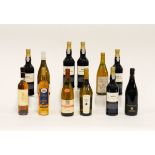 TWELVE BOTTLES OF MIXED WINES AND SPIRITS TO INCLUDE FIVE BOTTLES OF DOWS FINE TAWNY PORT (12)