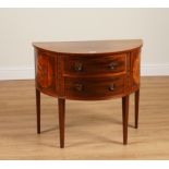 A GEORGE III POLYCHROME PAINTED SATINWOOD BOWFRONT COMMODE OF SHERATON STYLE