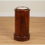 A VICTORIAN MARBLE-TOPPED MAHOGANY CYLINDRICAL POT CUPBOARD