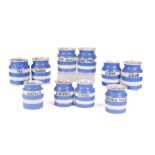 T.G. GREEN: TEN MEDIUM CORNISHWARE HOUSEHOLD JARS INCLUDING LOAF SUGAR AND DRIED FRUIT (10)