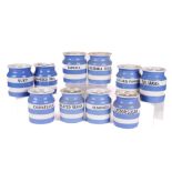 T.G. GREEN: TEN MEDIUM CORNISHWARE HOUSEHOLD JARS INCLUDING CASTOR SUGAR AND TAPIOCA (10)