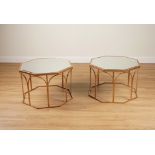 A PAIR OF OCTAGONAL MIRROR-TOPPED FAUX GILT BRONZE OCCASIONAL TABLES (2)