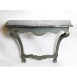 A GREY MARBLE-TOPPED SERPENTINE CONSOLE TABLE
