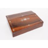 A VICTORIAN MOTHER OF PEARL INLAID ROSEWOOD SLOPE FRONT LAP DESK