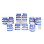 T.G. GREEN: TEN MEDIUM CORNISHWARE HOUSEHOLD JARS INCLUDING BISTO AND PATES-FINES (10)