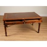 A 19TH CENTURY MAHOGANY TWO DRAWER WRITING TABLE