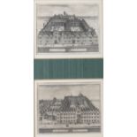 A SET OF EIGHT FRENCH ENGRAVINGS OF OXFORD COLLEGES AND BUILDINGS, FRAMED AS FOUR