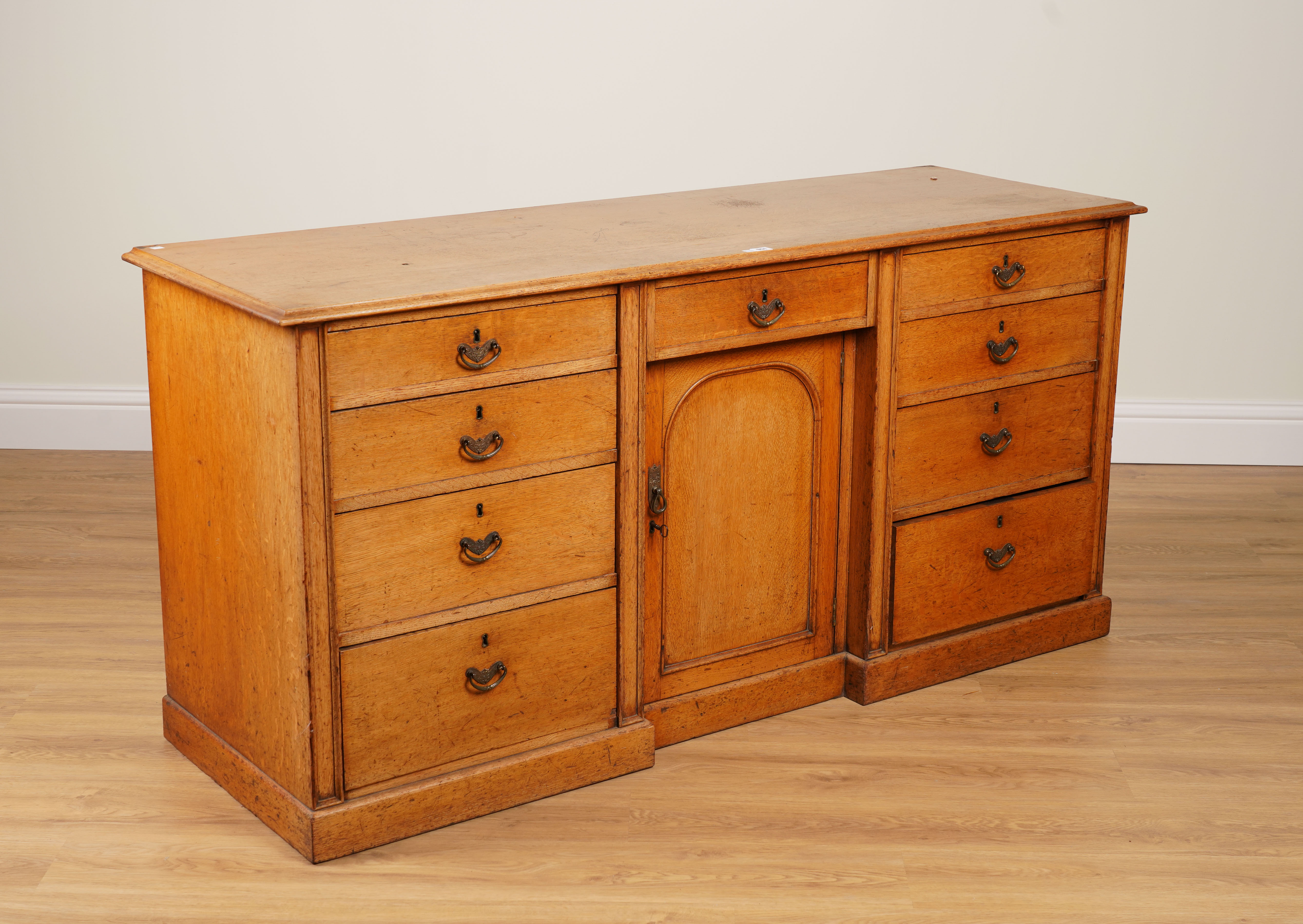 A 19TH CENTURY GOLDEN OAK DRESSER BASE