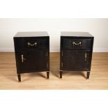 RALPH LAUREN; A PAIR OF BROOK STREET BLACK LACQUER PARCEL GILT AND FAUX CROCODILE SKIN LEATHER...