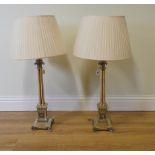 A PAIR OF LATE VICTORIAN GOTHIC REVIVAL SILVERED BRONZE CLUSTER COLUMN TABLE LAMPS