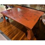 A MODERN RED LACQUER CHINESE COFFEE TABLE